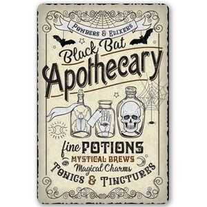 Metal Sign Halloween 12" x 18" Black Bat Apothecary‎ Vintage Style Halloween NWT